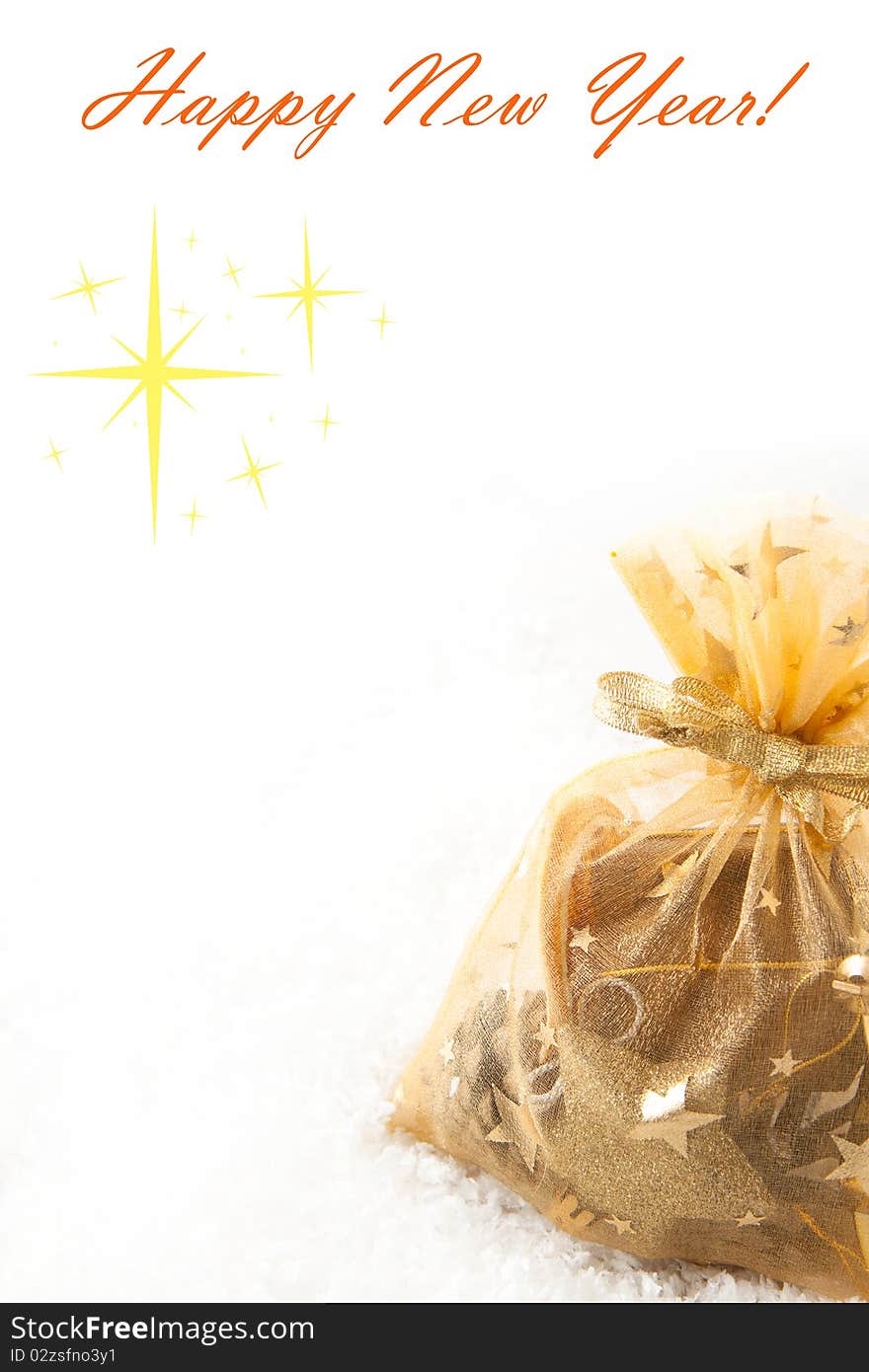 Golden christmas sack with the gifts on the white background. Golden christmas sack with the gifts on the white background