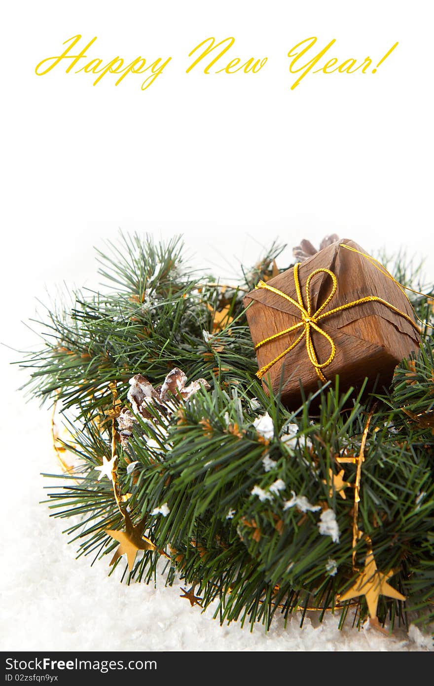 Christmas wreaths with golden stars on the white background