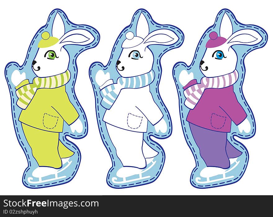 Three rabbits in different colors. Three rabbits in different colors