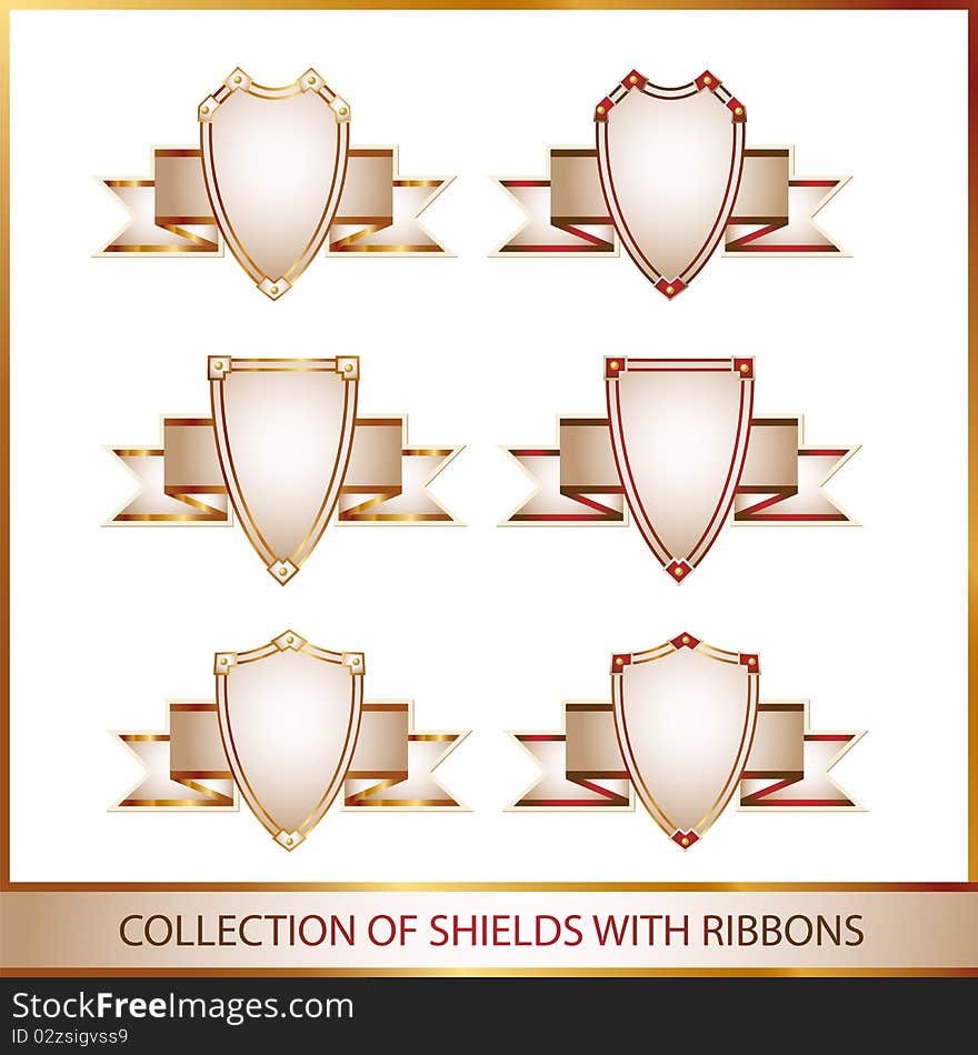 Colection of shields with ribbons