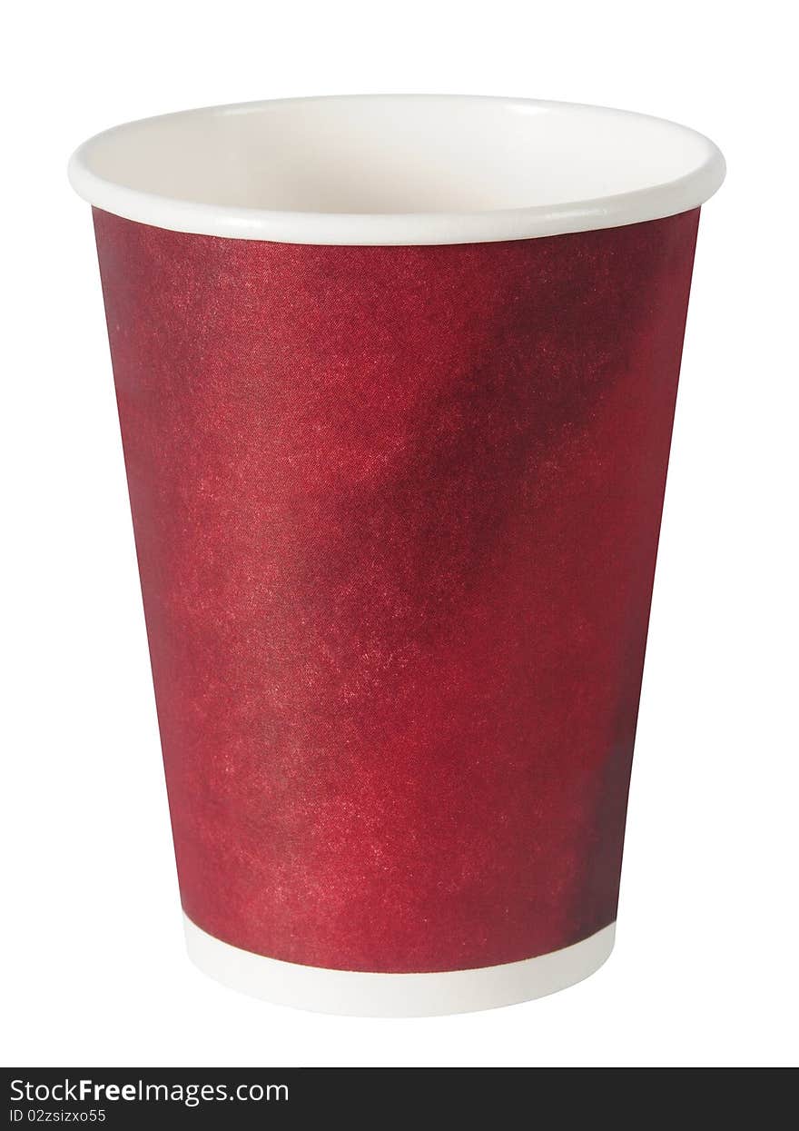 Red disposable coffee cup over white. Red disposable coffee cup over white.