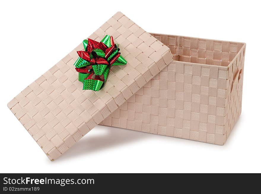 Christmas ribbon over empty box. Christmas ribbon over empty box.