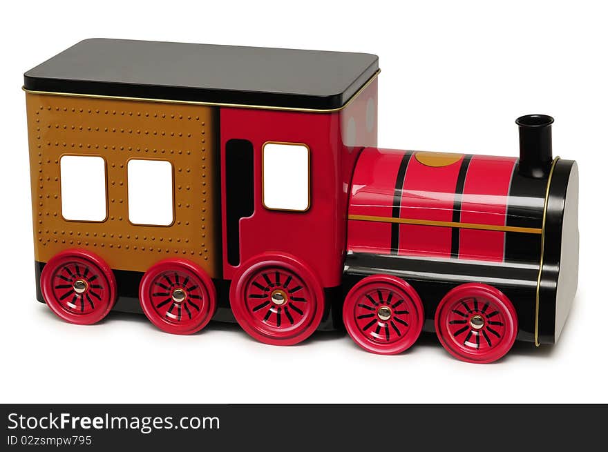 Old train toy over white background. Old train toy over white background.