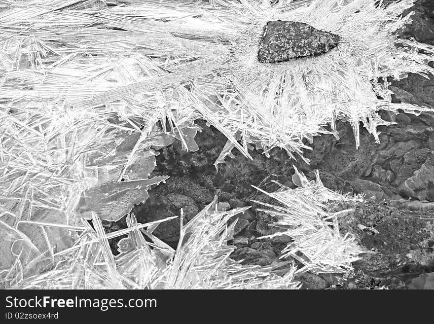 Abstract ice crystals on a shallow stream. Abstract ice crystals on a shallow stream