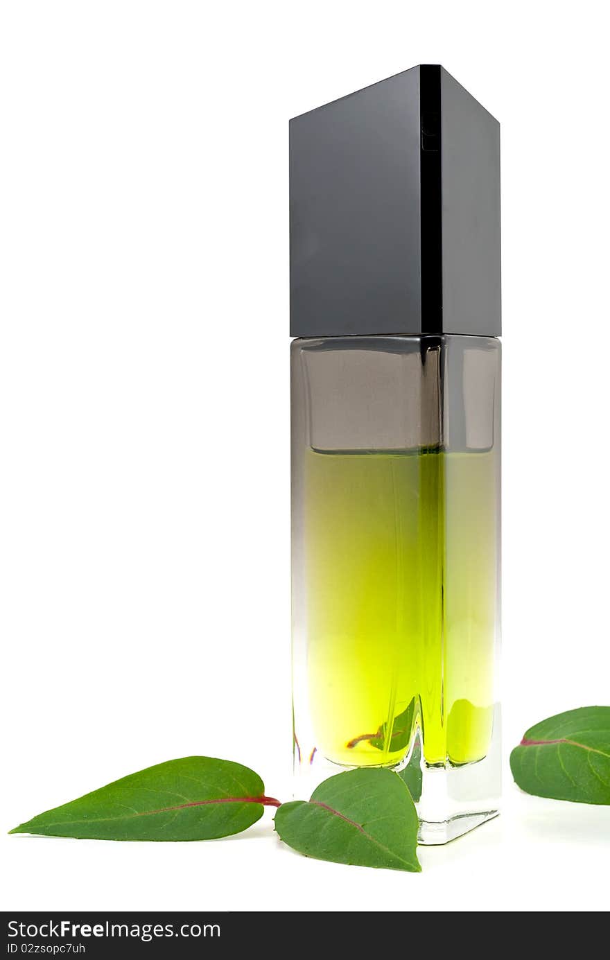 Green glass perfume bottle