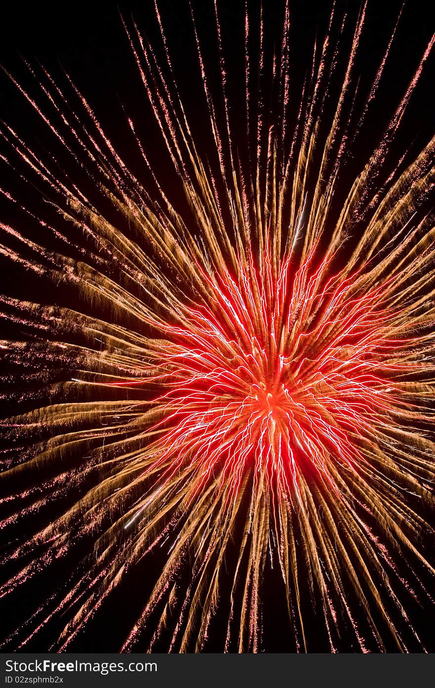 Brightly coloured fireworks against a black night sky