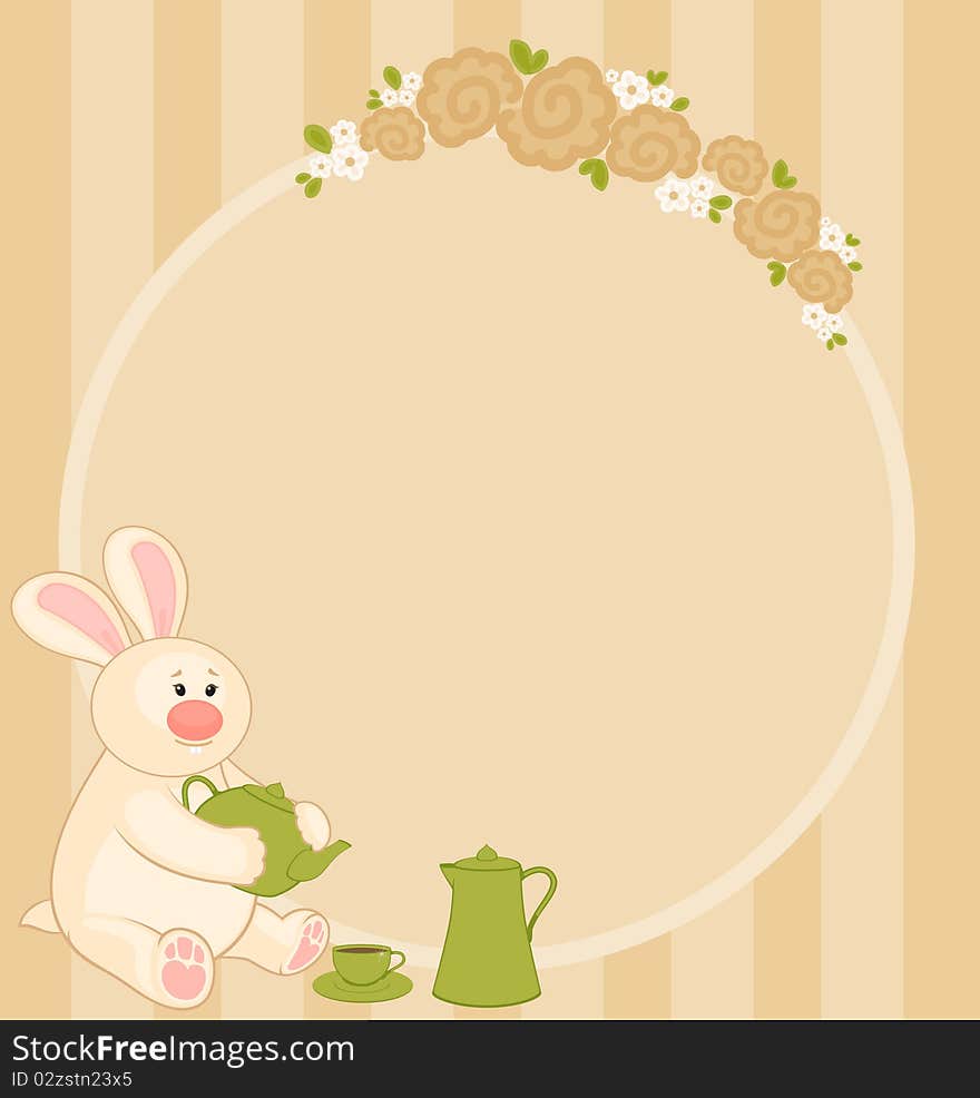 Bunny With  Cups And Tea-pot