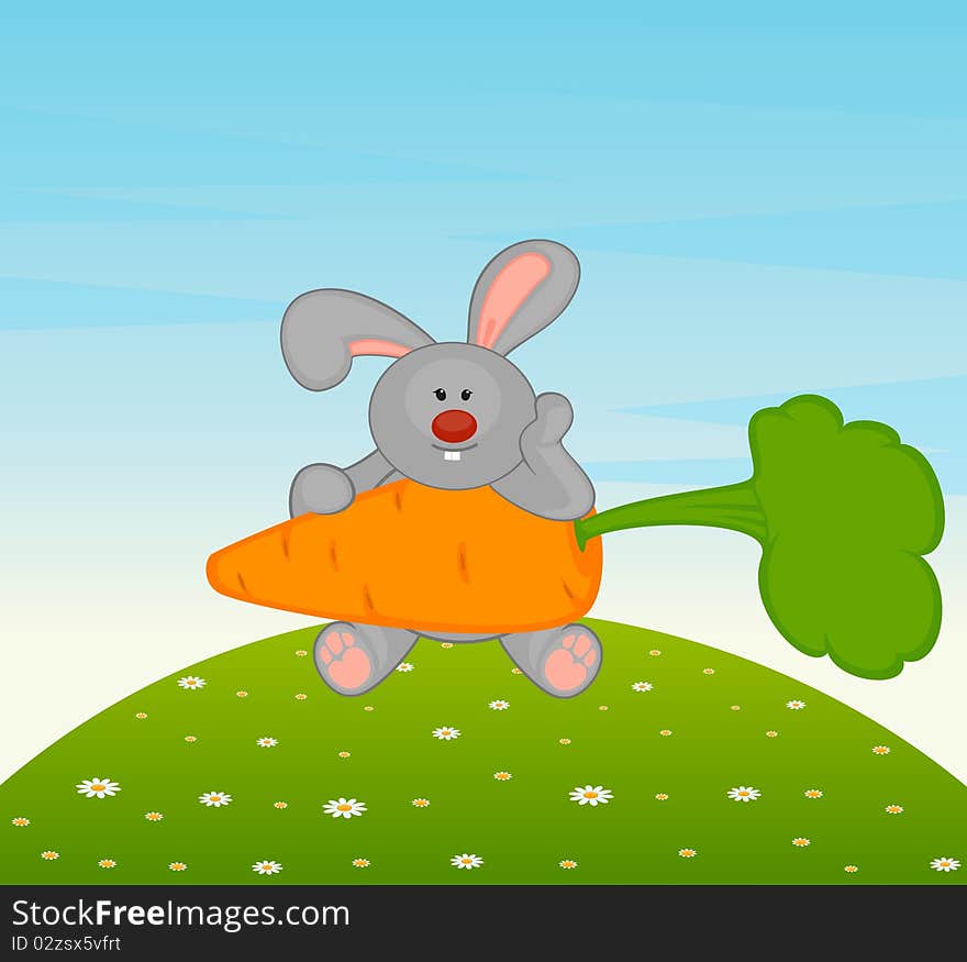 Cartoon little toy bunny with carrot for design