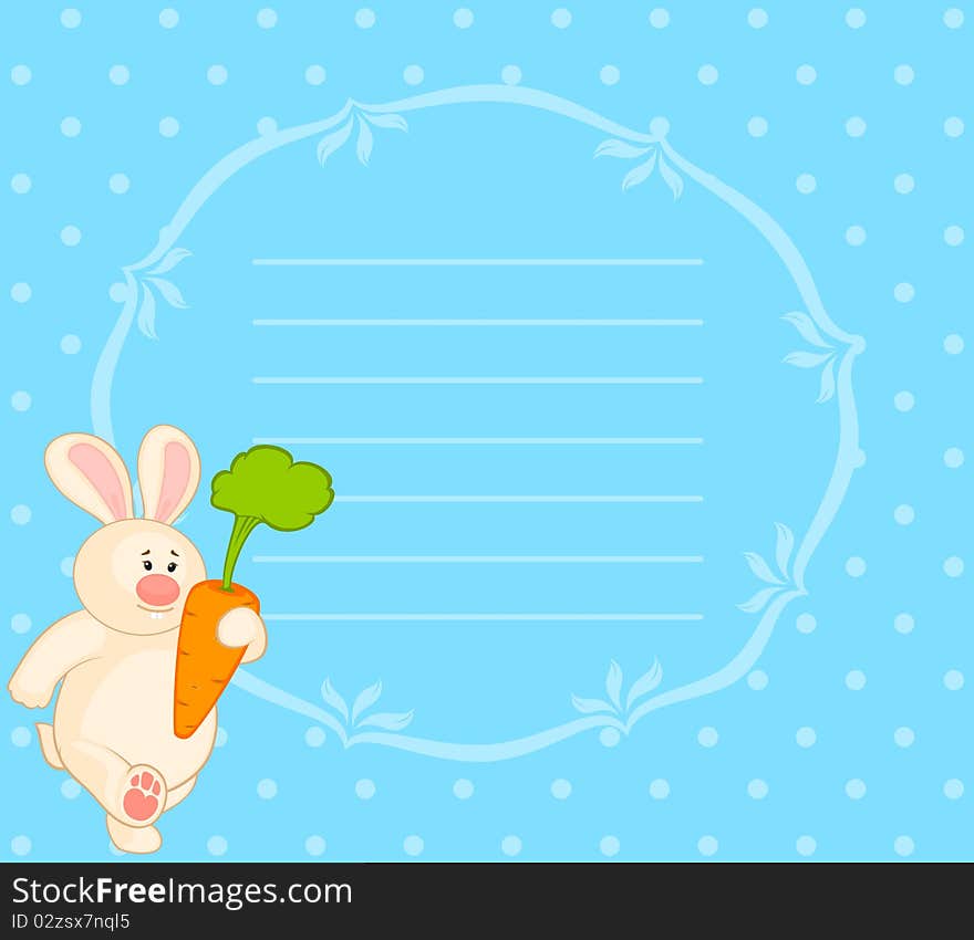 Cartoon little toy bunny with carrot for design