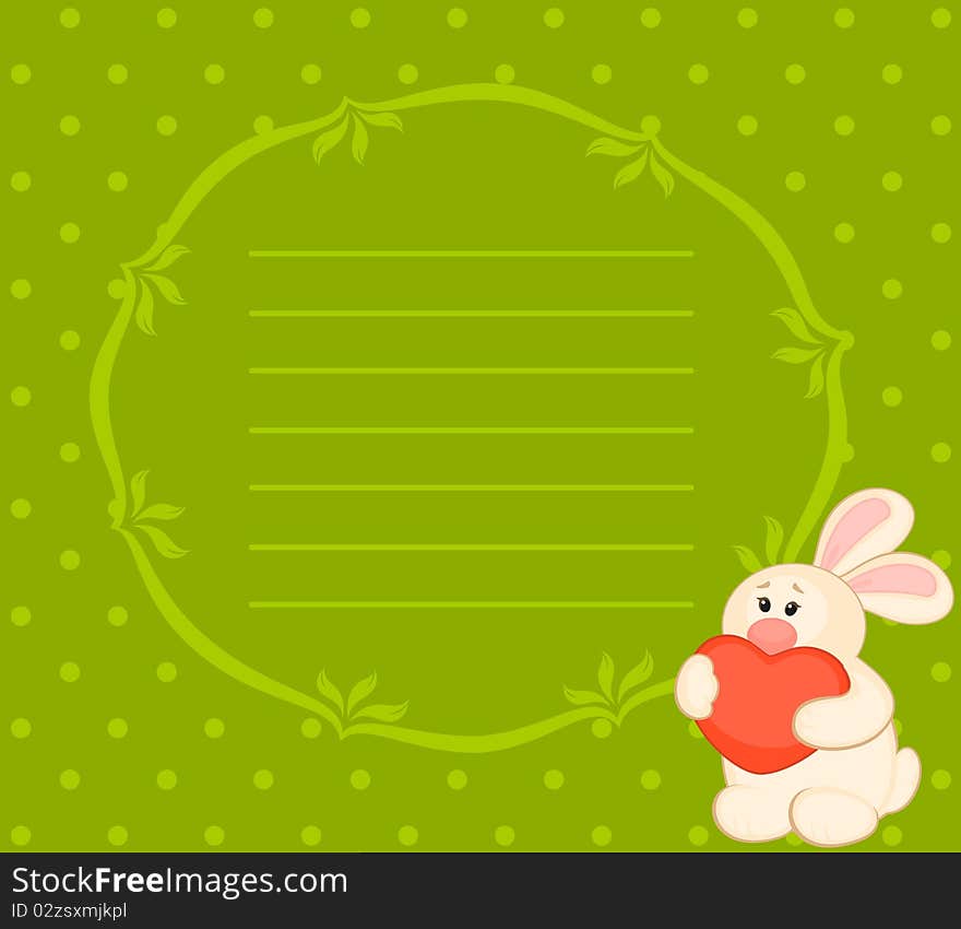 Cartoon little toy bunny with heart for design