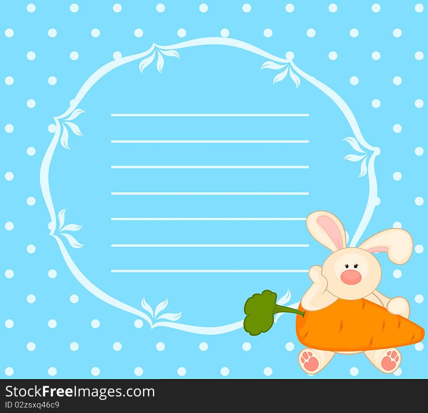 Cartoon little toy bunny with carrot for design