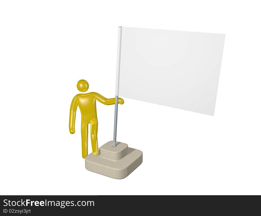 3d Illustration of a person holding a rigid white flag. 3d Illustration of a person holding a rigid white flag.