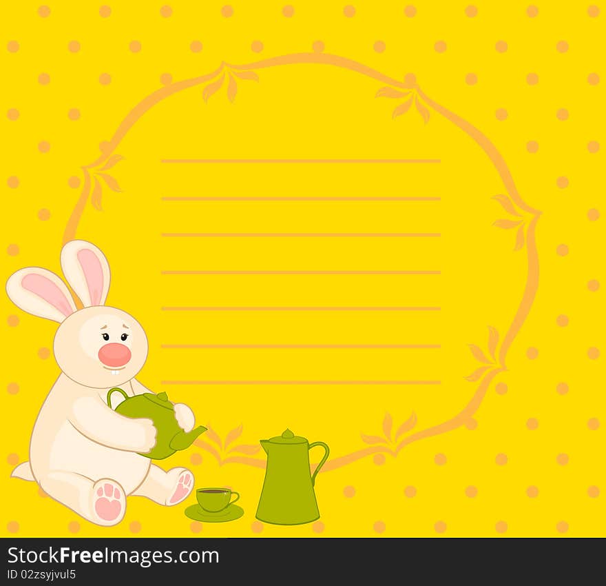 Bunny with  cups and tea-pot