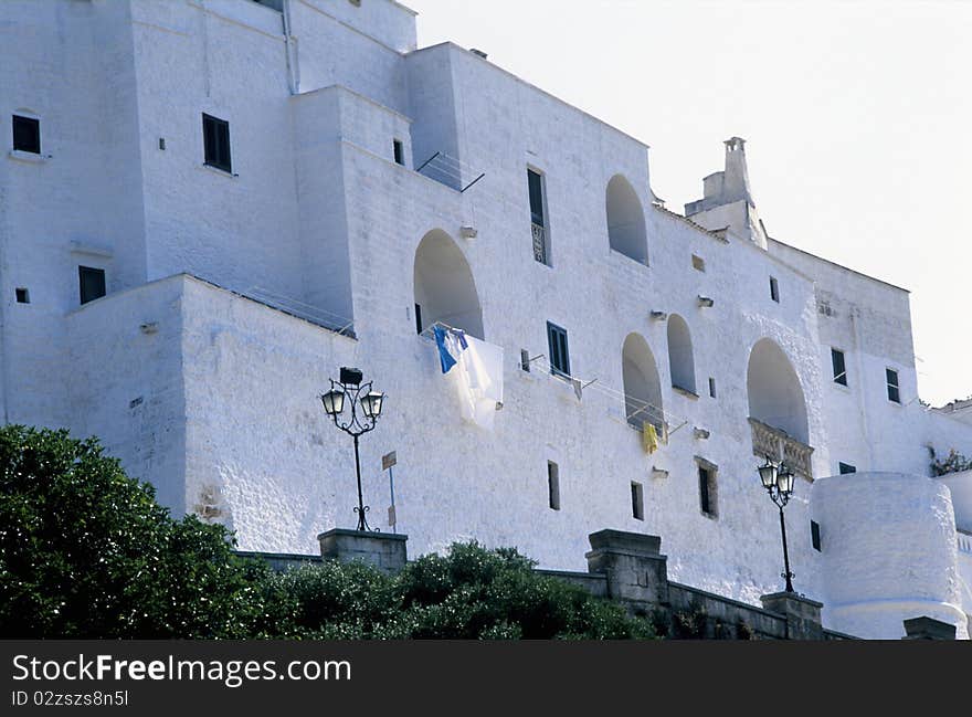 White house front in apulien spain.