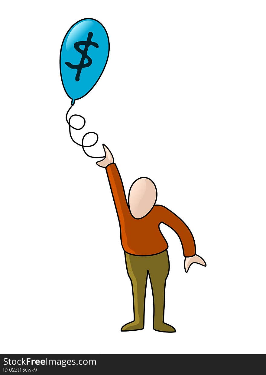 Vector illustration of a person holding (or chasing) a ballon with a monetary sign. Vector illustration of a person holding (or chasing) a ballon with a monetary sign.