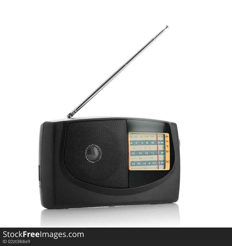 Black receiver with antenna isolated on a white. Black receiver with antenna isolated on a white