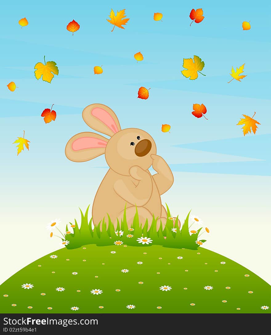 bunny with autumnal leaves