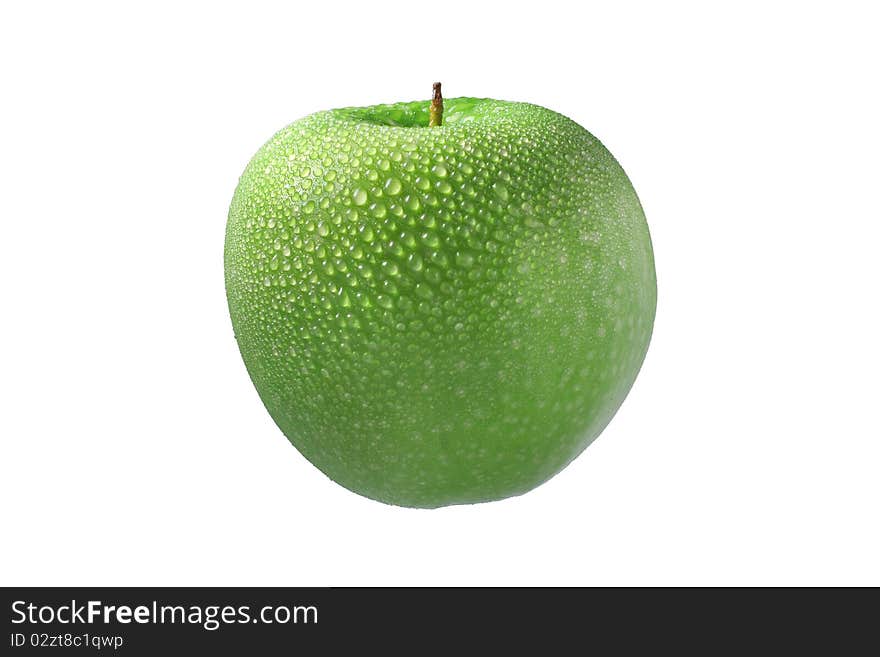 Green wet apple isolated on white background