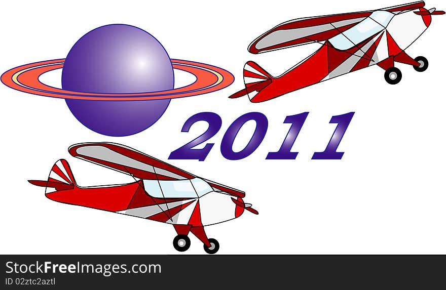 Two airplane adn New Year happy. Two airplane adn New Year happy