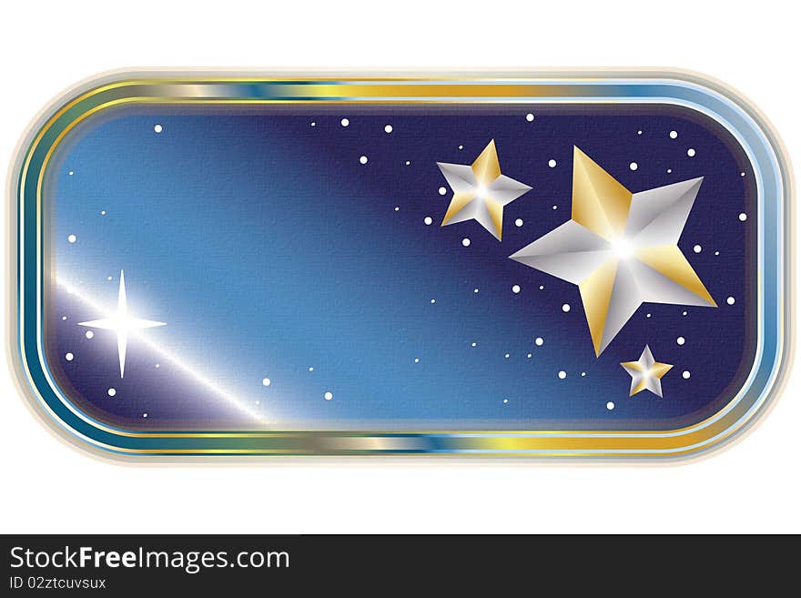 Illustration with silver and gold stars on a night blue background. Illustration with silver and gold stars on a night blue background