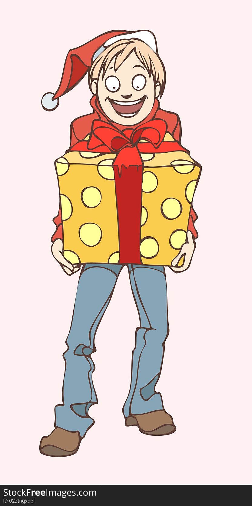 Vector christmas illustration of a boy checking boxes with presents. Vector christmas illustration of a boy checking boxes with presents