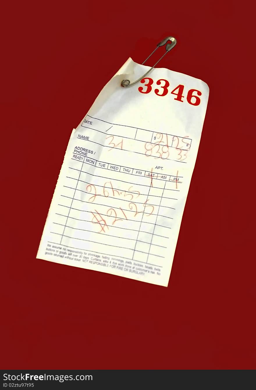 Red Pick-Up ticket on Laundry Bag