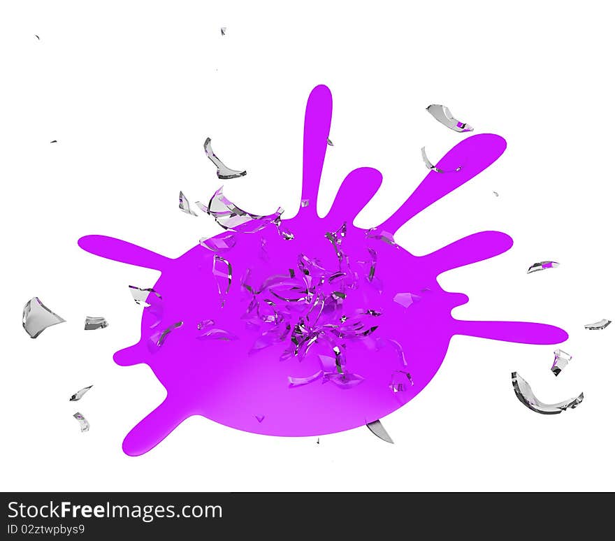 Glass explosion with purple blot. Glass explosion with purple blot