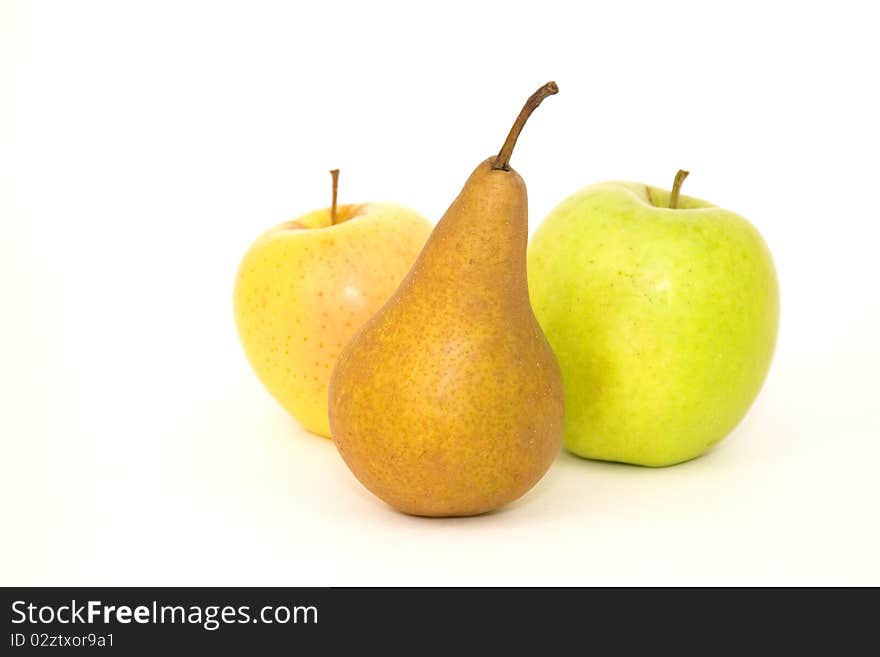 Apples and pear isolated on white