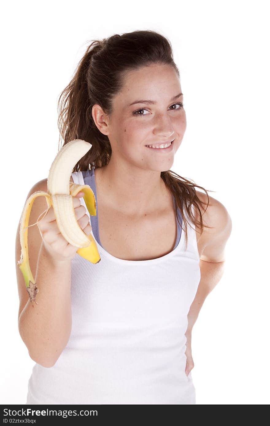 Happy Woman Holding A Banana