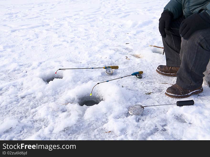 Winter fishing closeup