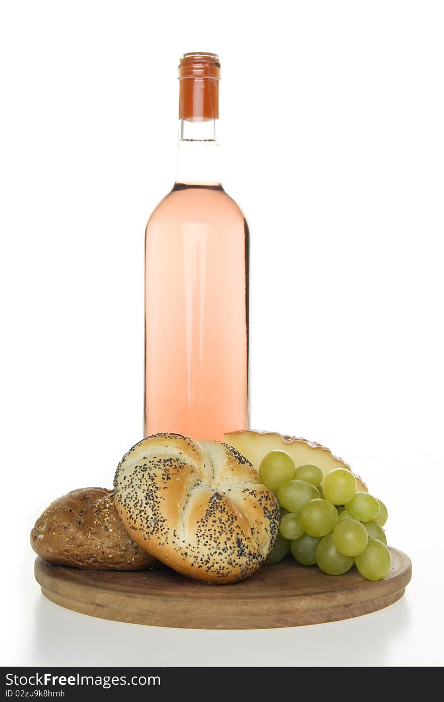 Wine and bread,on white background. Wine and bread,on white background.