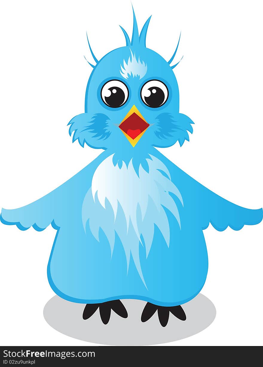 Illustrated baby blue tweeting bird with big eyes. Illustrated baby blue tweeting bird with big eyes