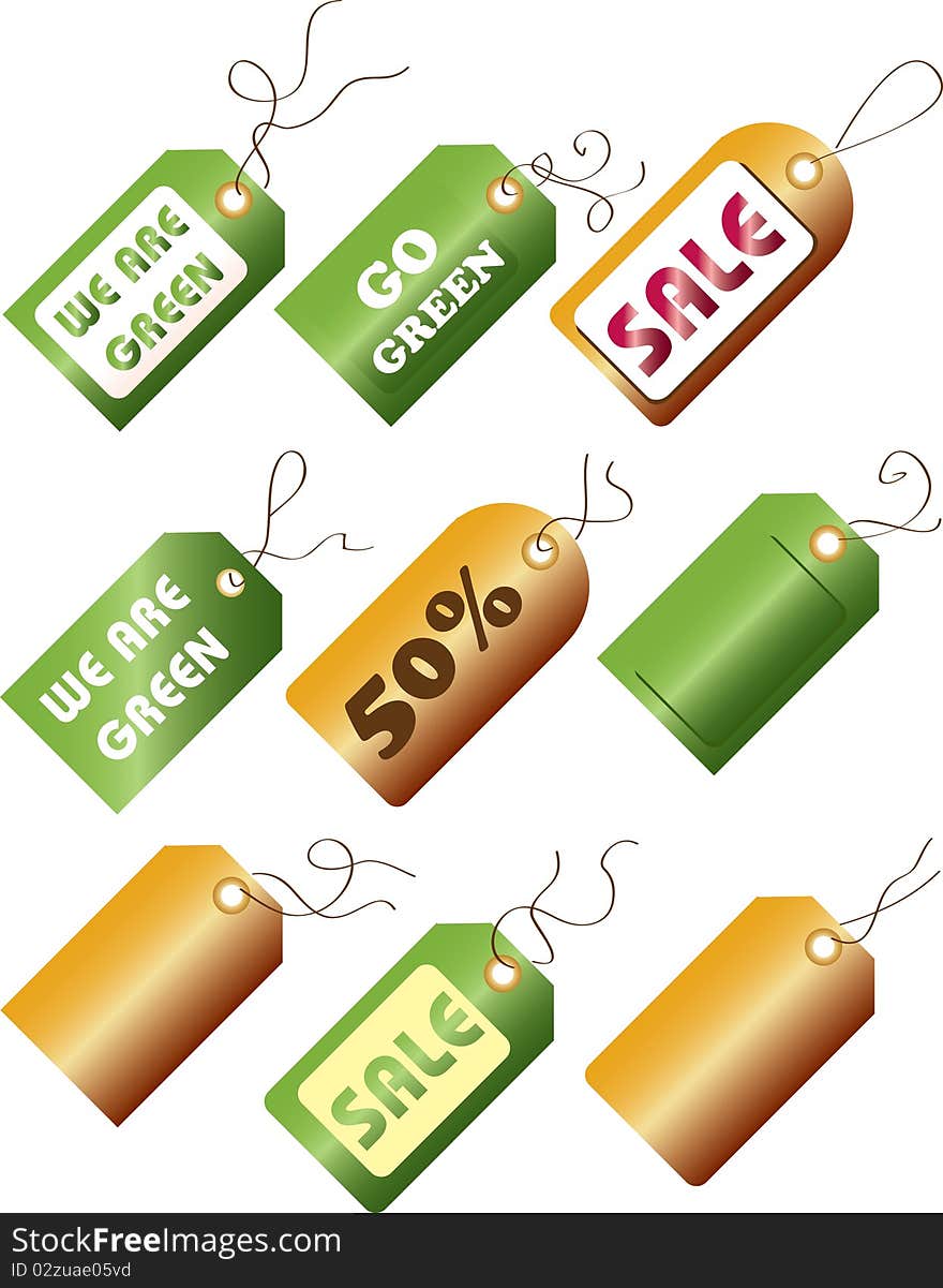 Go Green Sale Tags labels in several colors. Go Green Sale Tags labels in several colors