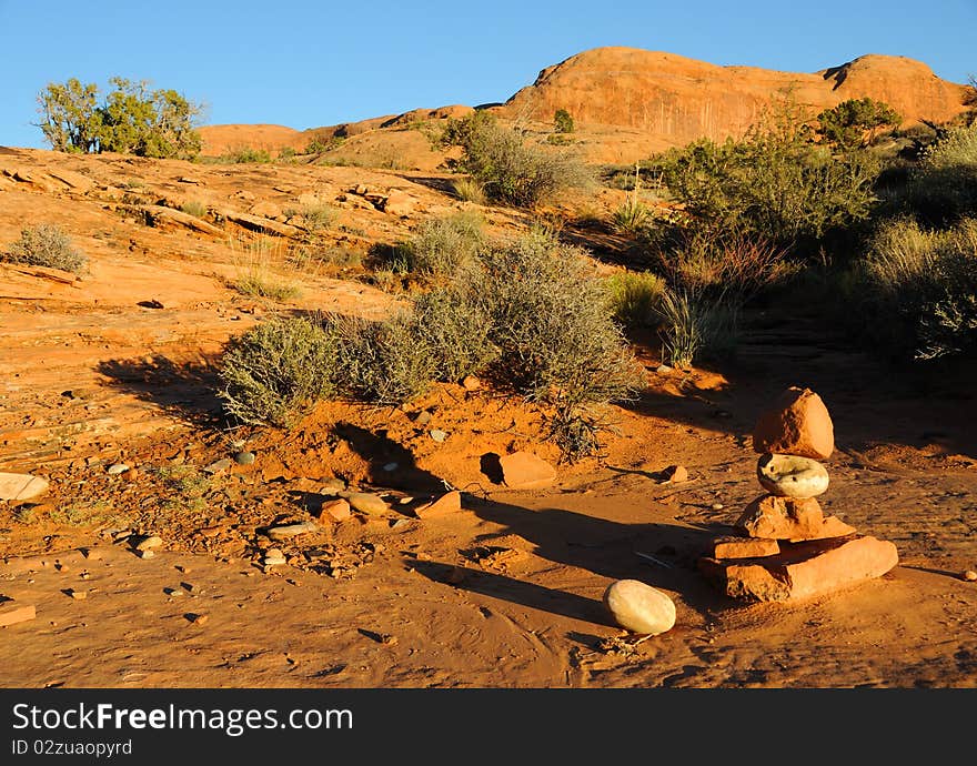 Rock Cairn on Trail to Corona Arch - Utah. Rock Cairn on Trail to Corona Arch - Utah