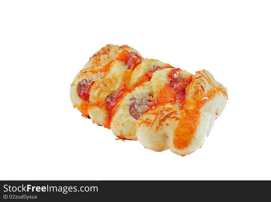 Sausage bread on white background