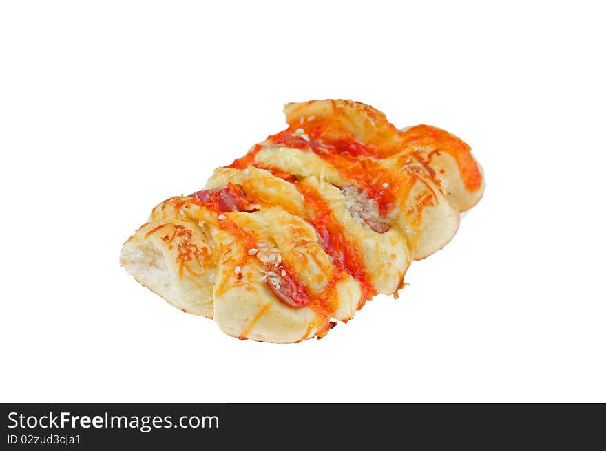 Sausage bread on white background