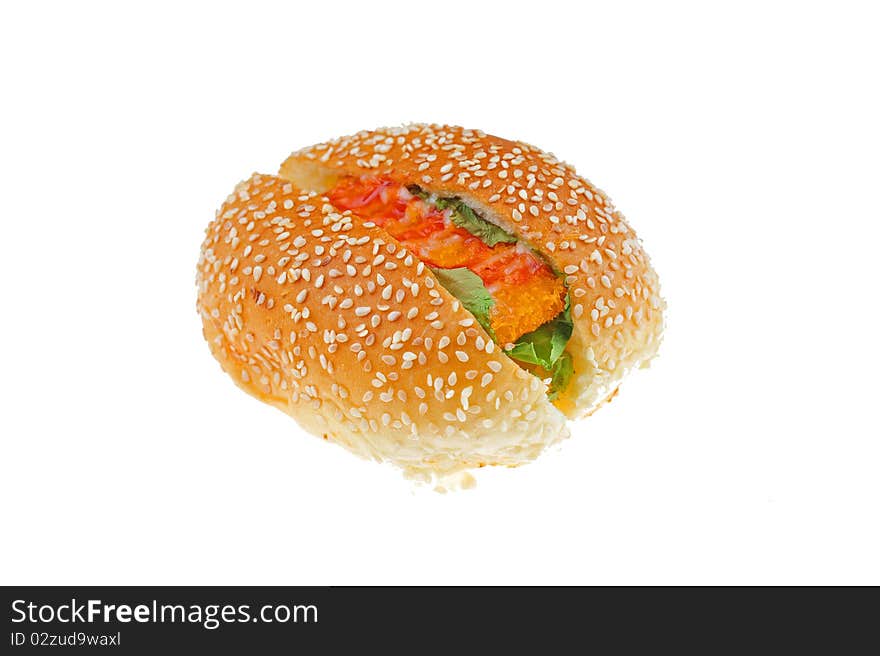 Fish meat bread on white background