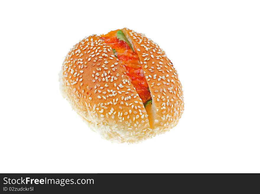 Fish cake bread on white background