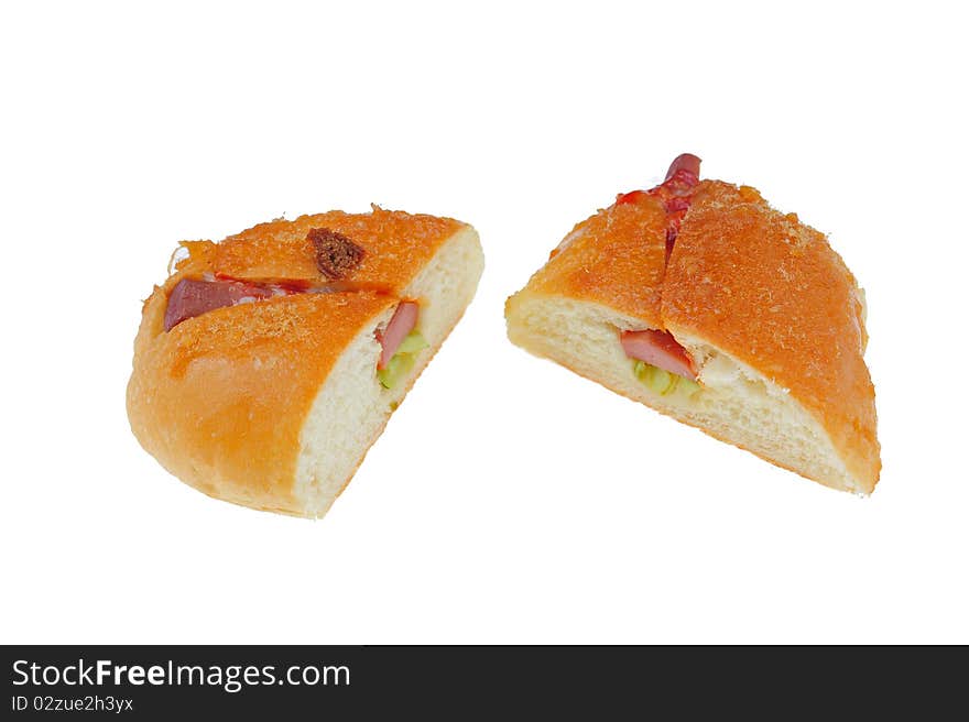 Sausage bread on white background