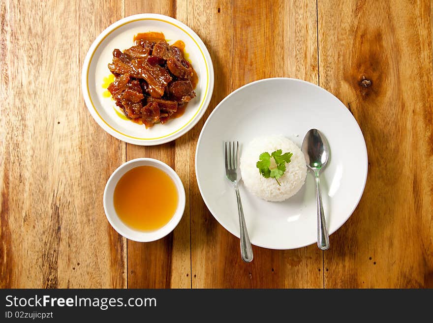 Roast Pork With Rice And Soup.