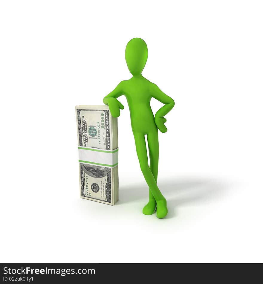 Human with money on white isolated. 3d render