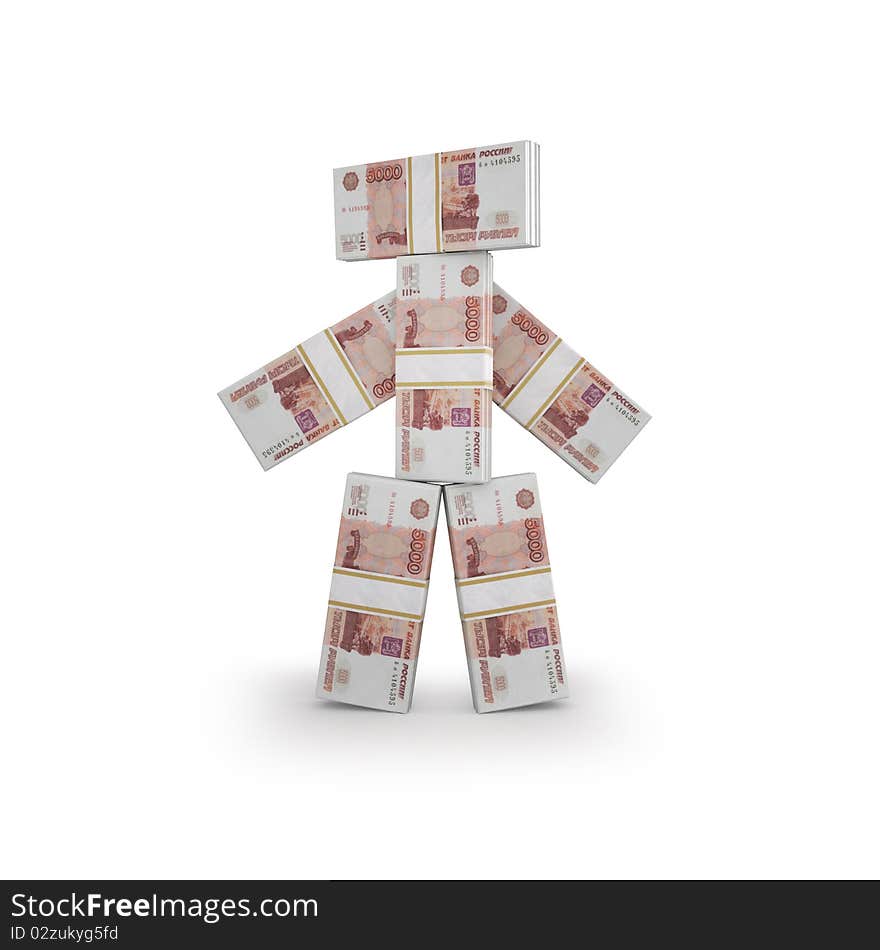 Money human on white isolated. 3d render