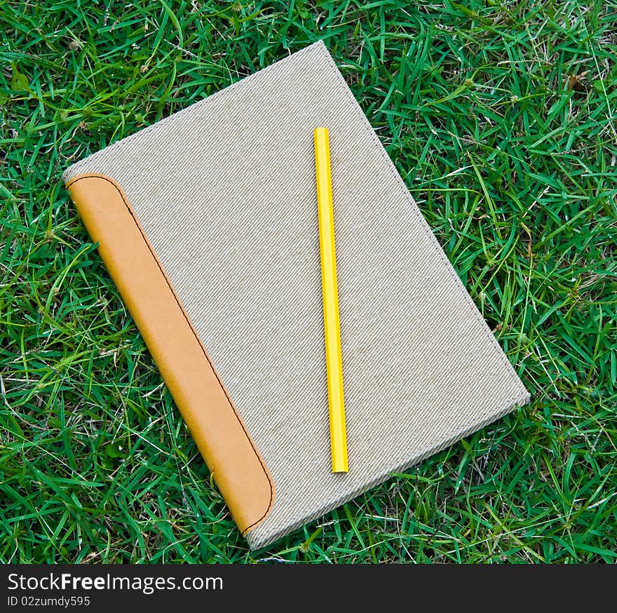 Brown books on the grass