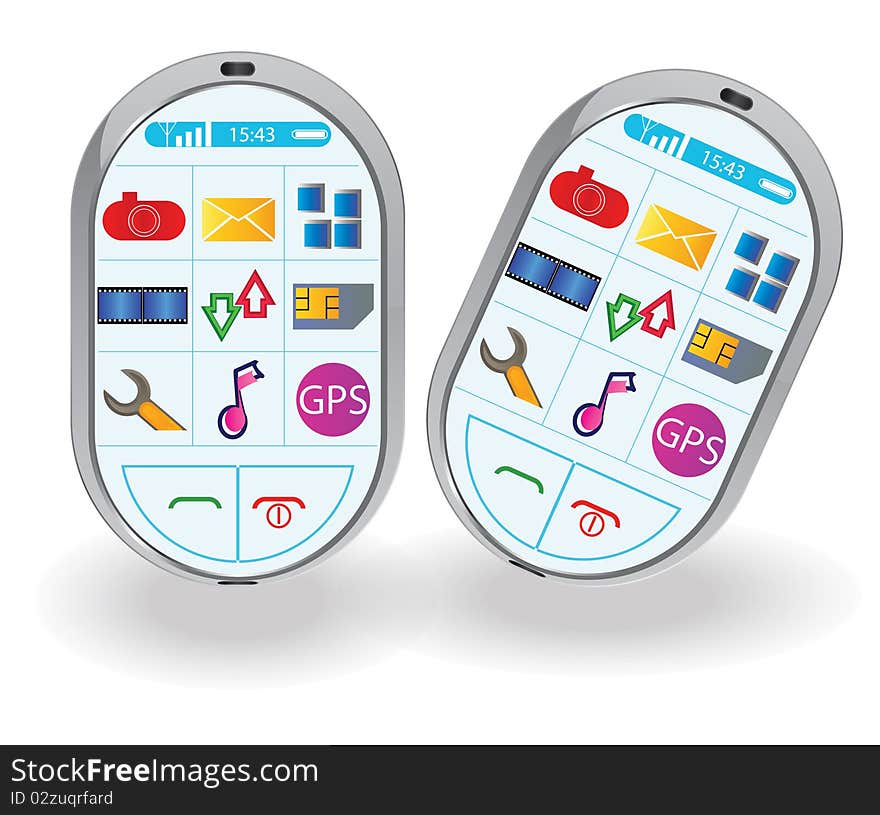 Modern phone in two positions on a white background