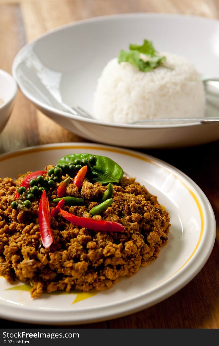 Spicy Pork Basil With Rice.