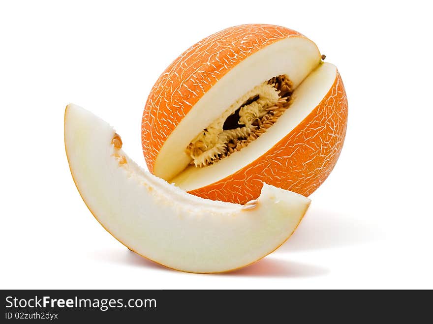 Ripe, large melon orange on the isolated background. Ripe, large melon orange on the isolated background