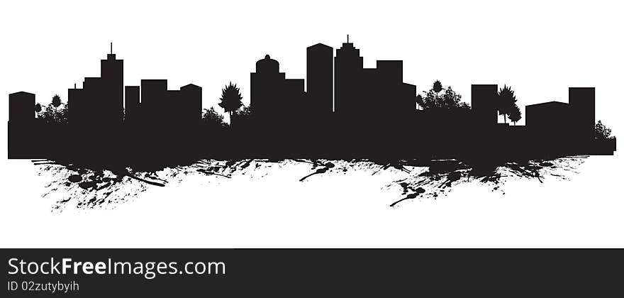 Grungy silhouettes of trees and buildings. Grungy silhouettes of trees and buildings