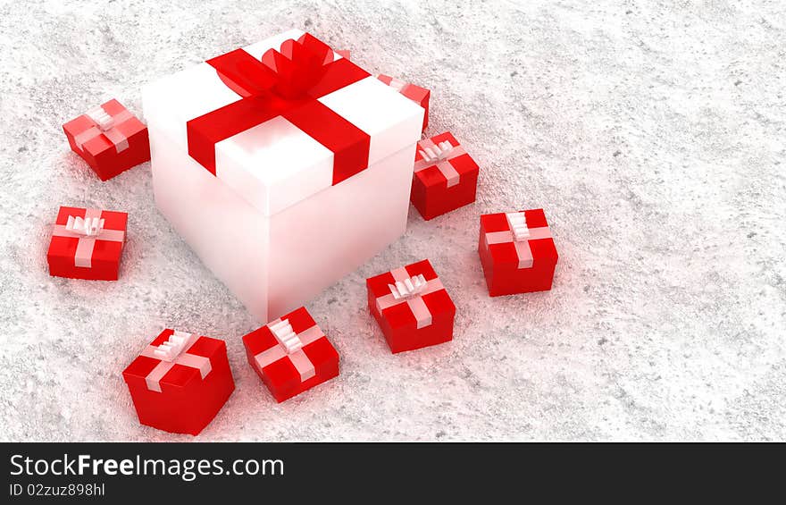 3d illustration of red and white christmas gift boxes