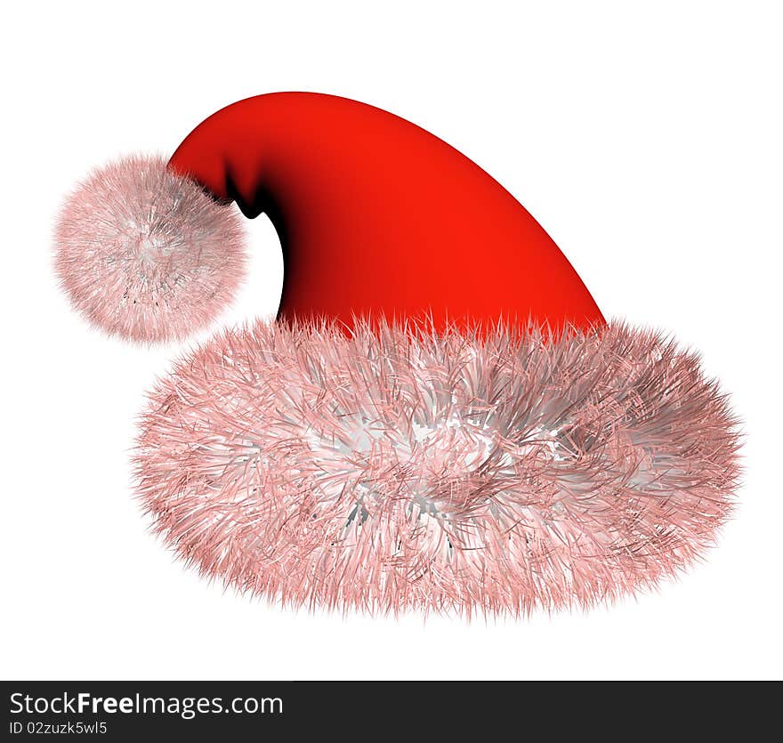 3d Red santa claus hat on white background