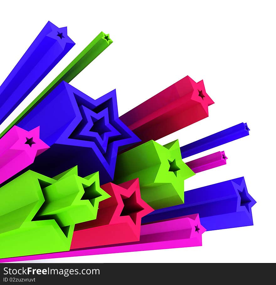 3d illustration of colored stars on a white background